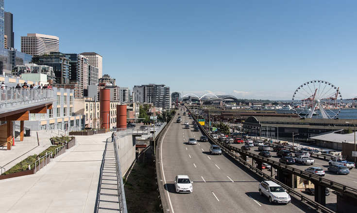 View of the Seattle Skyline from above the Alaskan Way Viaduct