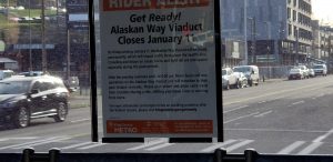 signage of viaduct closure from inside king country metro bus