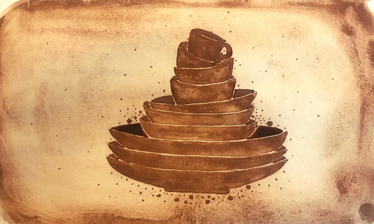 Dishes - cocoa powder painting