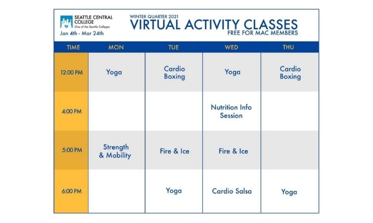 Virtual Activity Classes Schedule