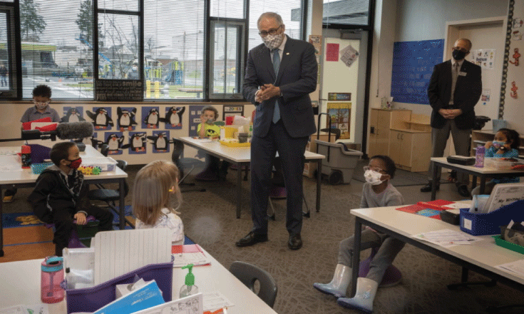 Governor Inslee speaks to kindergartners at Firgrove Elementary School in Puyallup