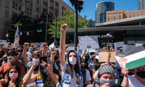 Solidarity with Palestine Rally - Protestors gather at Westlake Center