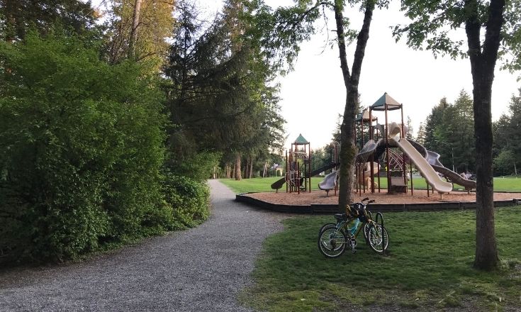 The trail connects to a playground