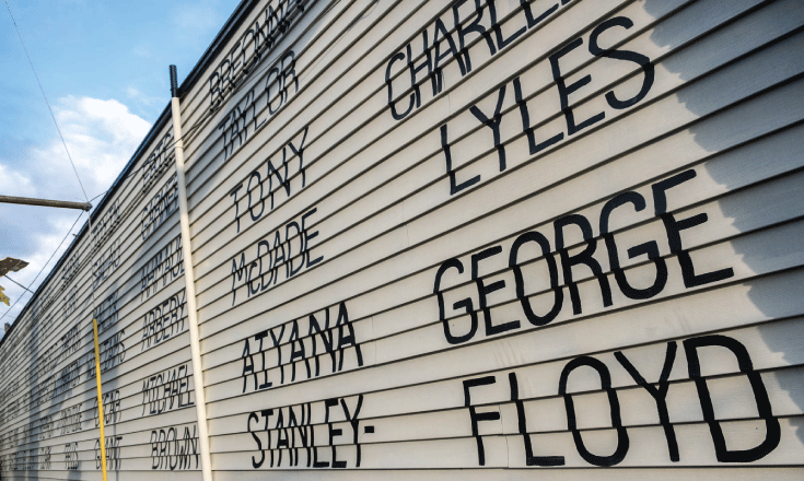 The names of victims of hate crime and police brutality span across the side of the Royal Room’s wall in Seattle’s Columbia City.
