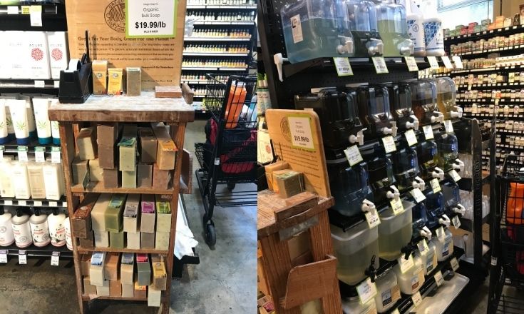 Bulk soap bar and household liquid products at Central Co-op in Seattle 