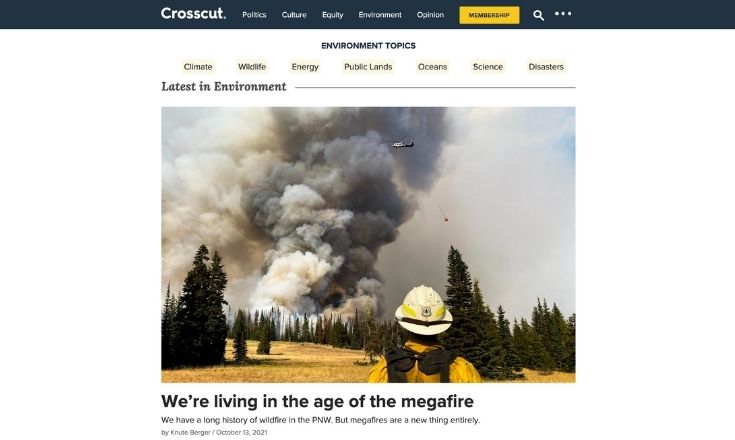 Environment section on Crosscut, “Pacific Northwest’s independent, reader-supported, nonprofit news site