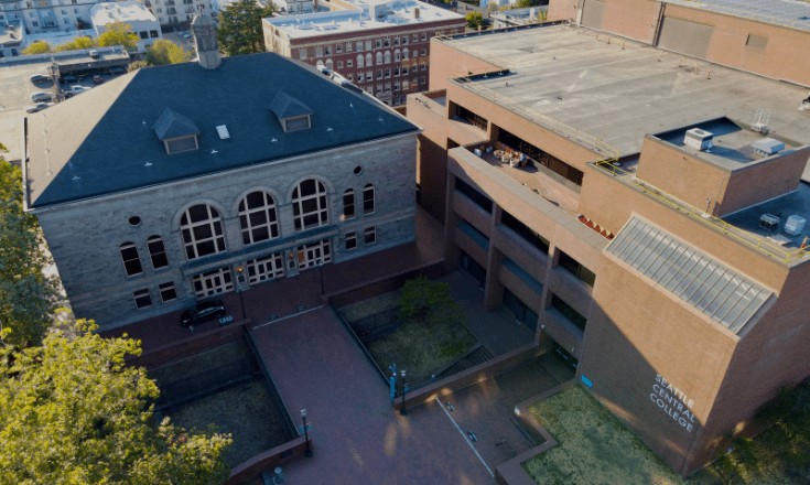 On the left, Broadway Performance Hall; on the right, the Broadway Edison Building.