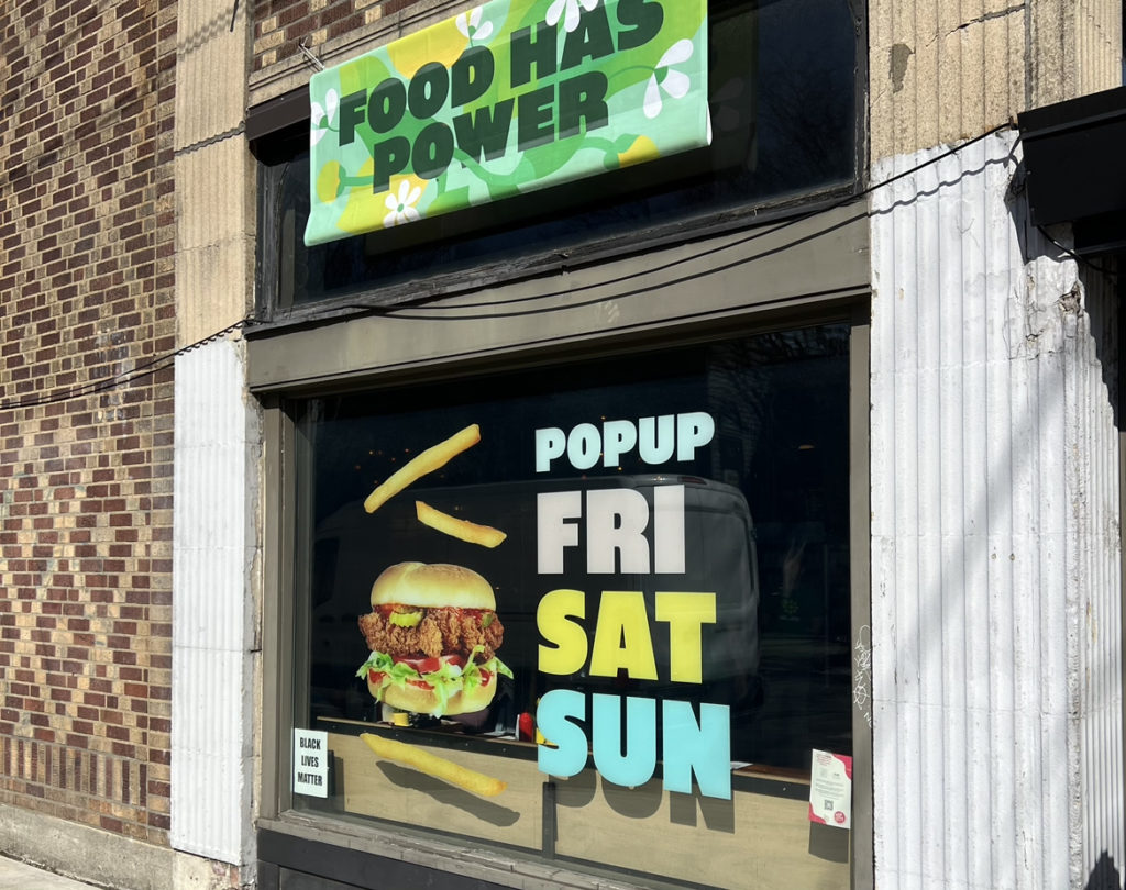 Window signage outside the pop-up.