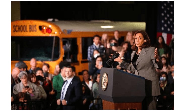Vice President Harris speaks at Wednesday morning's event in Seattle.