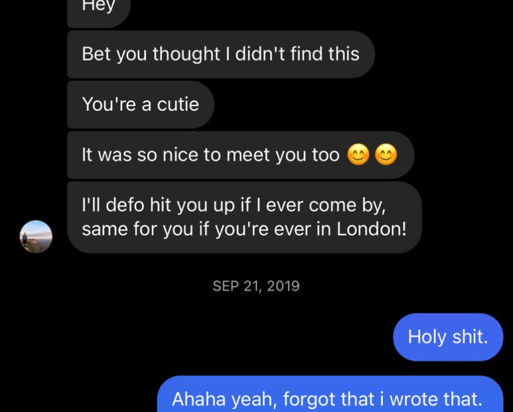 London gut I met in L.A messaging me after seeing my letter I left on his locker
