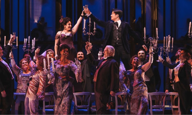 Striking stage set for the Seattle Opera’s “Libiamo, ne’ lieti calici” performance.