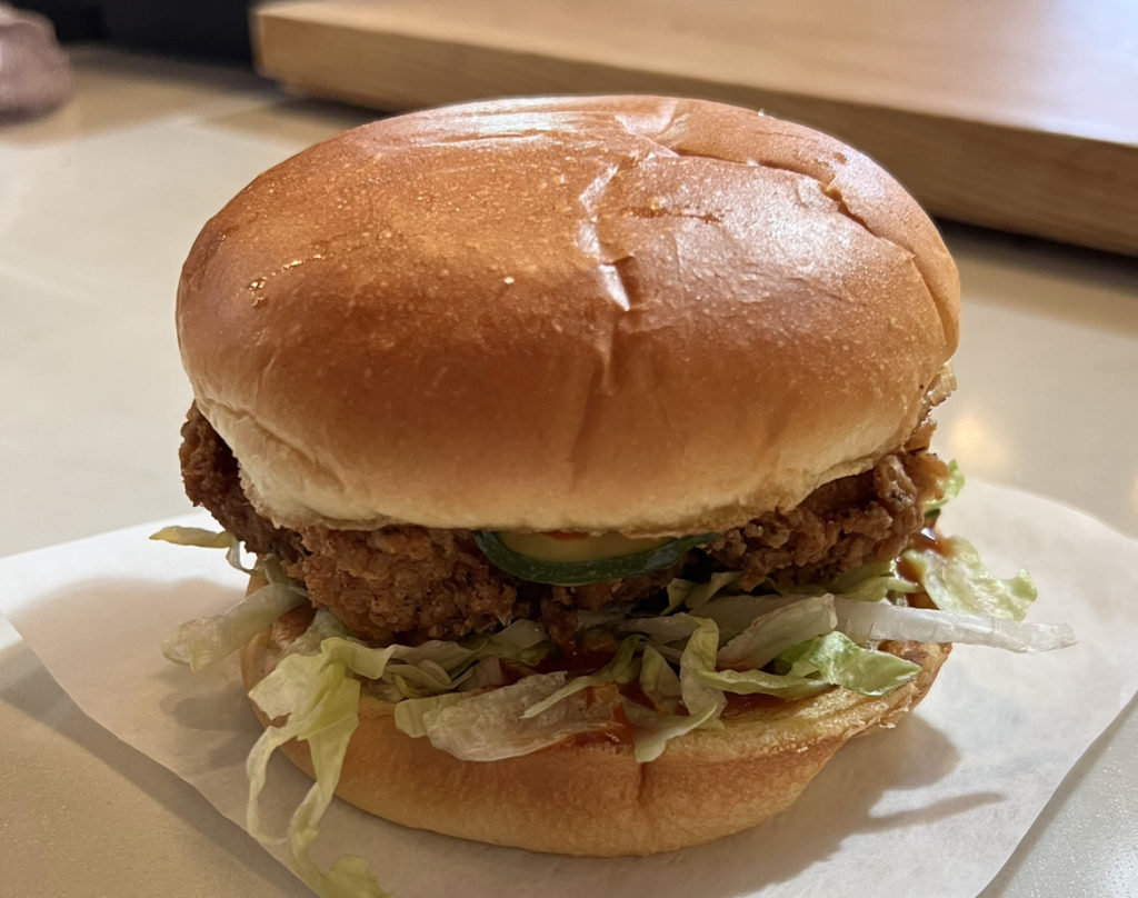 Mt. Joy’s Regular Dark Fried Chicken Sandwich.