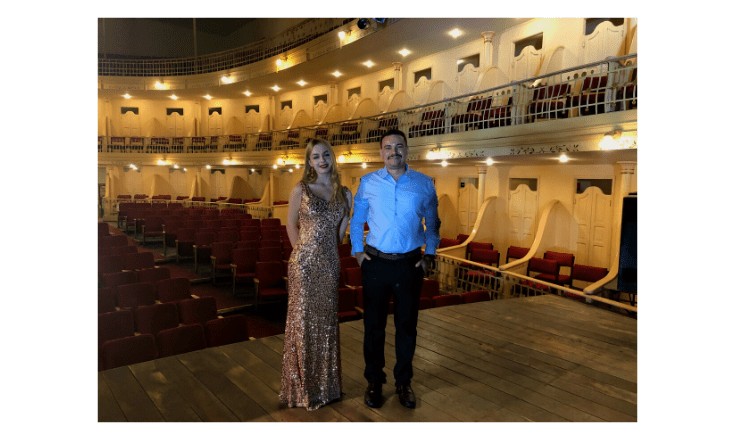 A picture of my former mentor Gustavo Mérida and I after a concert at a local theater in Brazil, 2020.