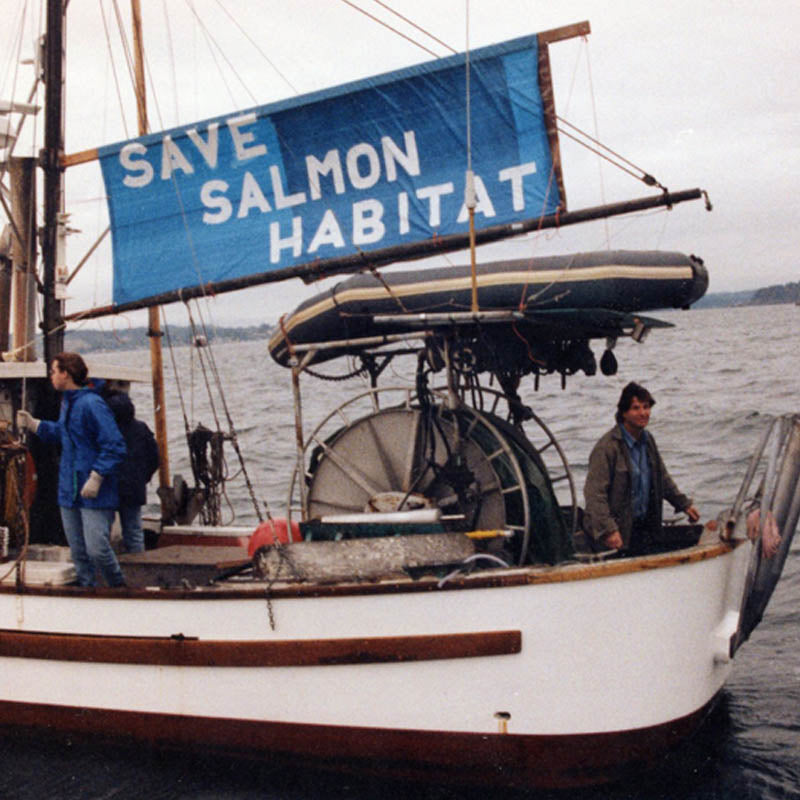 Fishermen protesting for the protection of salmon habitat.