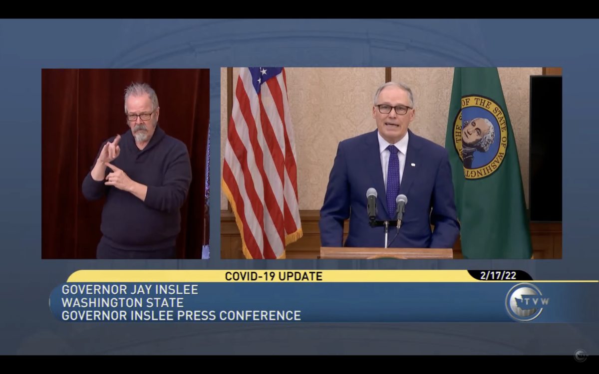 Governor Inslee over the podium.