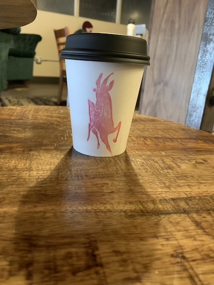 The Kaladi Brothers’ signature goat emblem is stamped upon a to-go cup.
