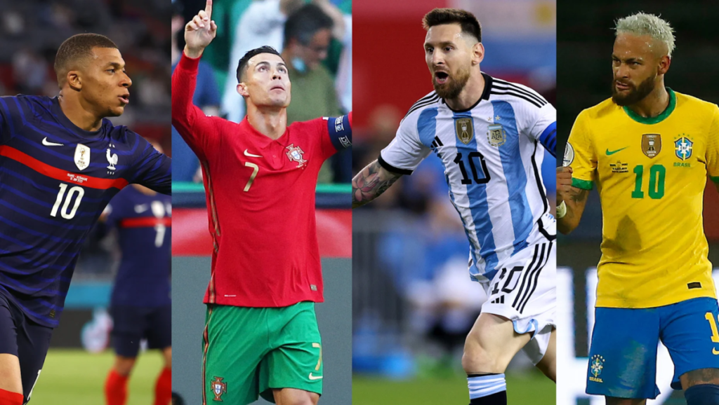 Qatar 2022 World Cup stars; Mbappé, Ronaldo, Messi, and Neymar.