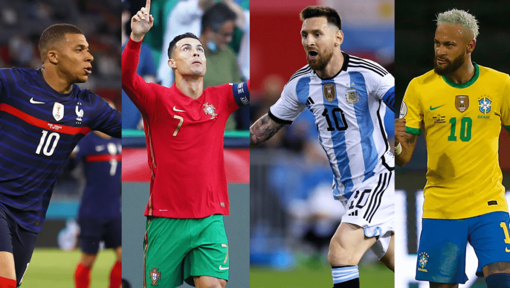 Qatar 2022 World Cup stars; Mbappé, Ronaldo, Messi, and Neymar.