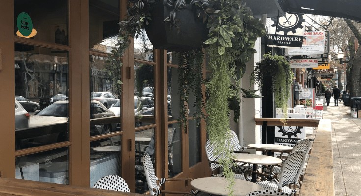 Boca's outdoor dining patio with plants.