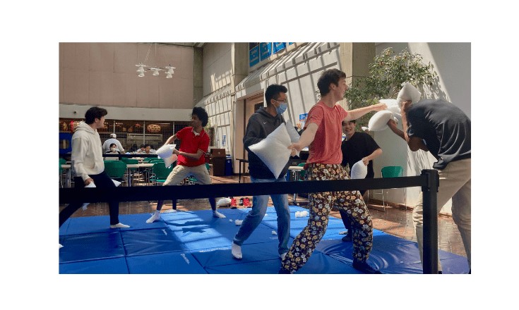 Pillow Fight afternoon event for students, hosted by the MAC in the atrium (BE building) last school year.