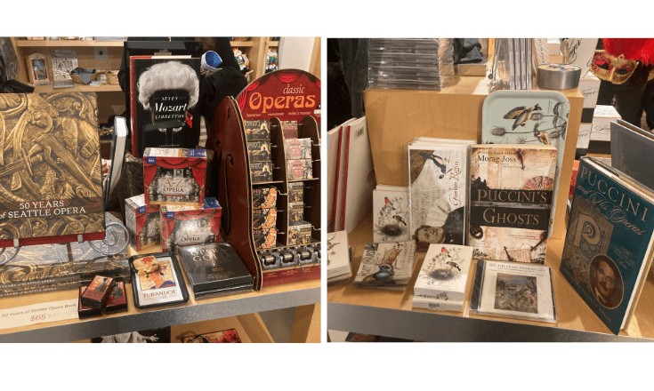 Some of the merchandise sold at the Seattle Opera.