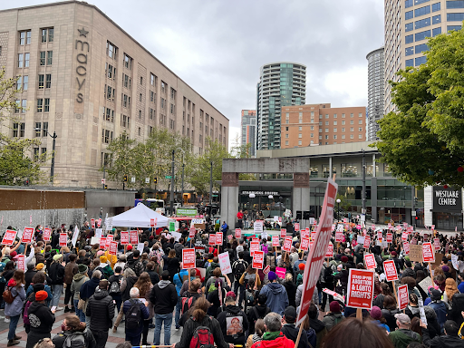 Seattle locals gathered at the Westlake Park to protest